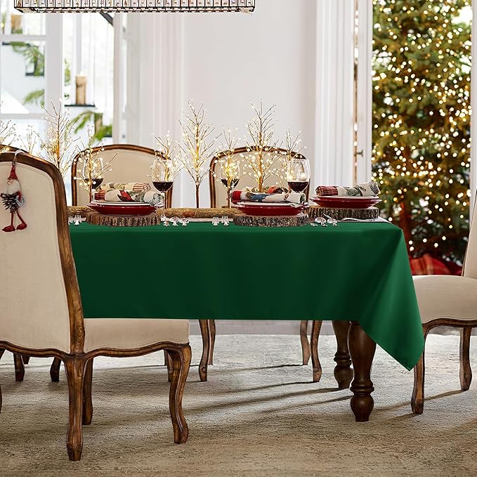 sancua Rectangle Tablecloth - 60 x 120 Inch - Stain and Wrinkle Resistant Washable Polyester Table Cloth, Decorative Fabric Table Cover for Dining Tables, Buffet Parties and Christmas, Hunter Green