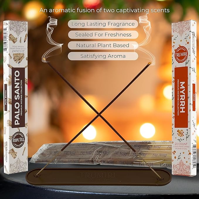 Trumiri Incense Sticks - Combo Pack of 40 Insence-Sticks - 20 Palo Santo + 20 Myrrh - Insenses - Insents - Incents - Inscense - Incence - Incienso - All Natural Incense Sticks