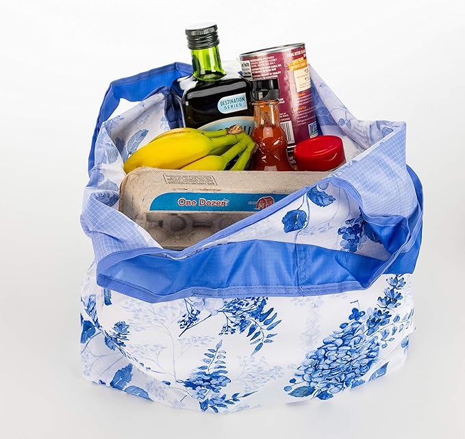 O-WITZ Reusable Grocery Bags | Vibrant Tote Bag For Groceries, Gym, Office, Beach, Toys & More | Washable Design With Large Handles For Maximum Convenience | Folds Into A Small Pouch, Vintage Blue