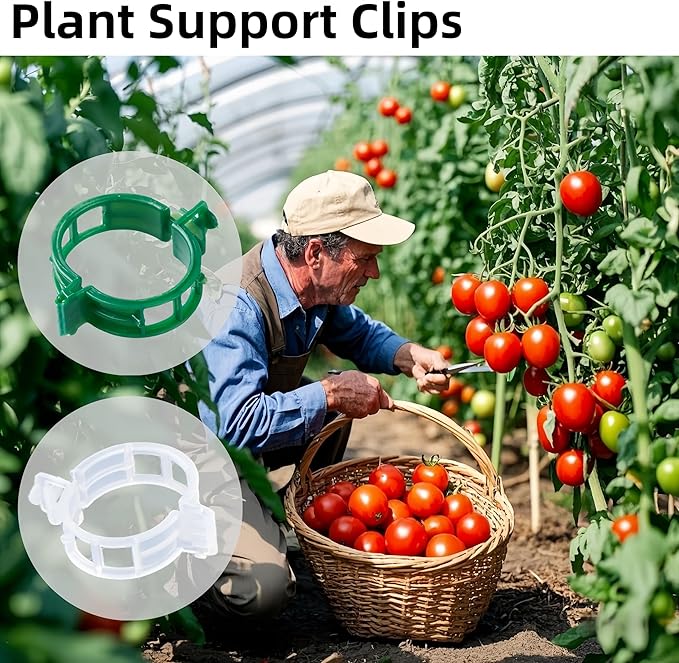 CIQIYO 100 Pcs Plant Support Clips,Plastic Clips for Securing Plants,Tomato Vine Clips,Plant Fixing Clips,Garden Clips for Climbing Plants,Grape and Vine Vegetables (100, White)