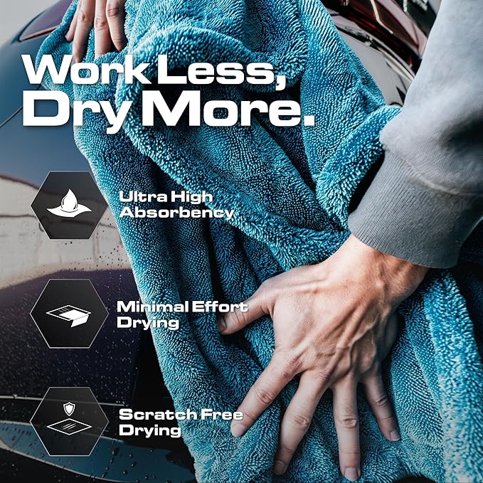 Blackline Car Drying Towel - 2ftx3ft XL-Popular Pick Among Detailing Pros -Aqua 1300 GSM Microfiber Accessory - Absorbs Over 8lbs of Water - Leaves No Streaks, Spots or Scratches - Dries an Entire Car