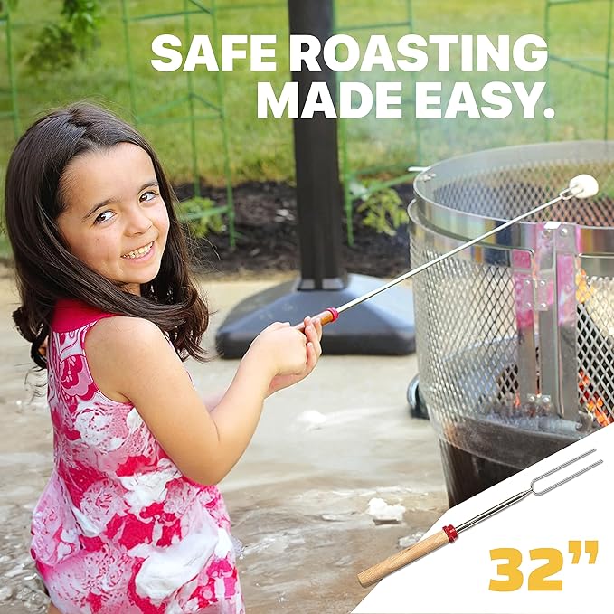 BEARCLAW Smores Sticks for Fire Pit - Accessories for Campfire Marshmallow Roasting Sticks Smores Kit Outdoor-Smore Skewers Hot Dog Fork For Outside, Camping Essentials Bonfire Gear Long 32" 8 Pack
