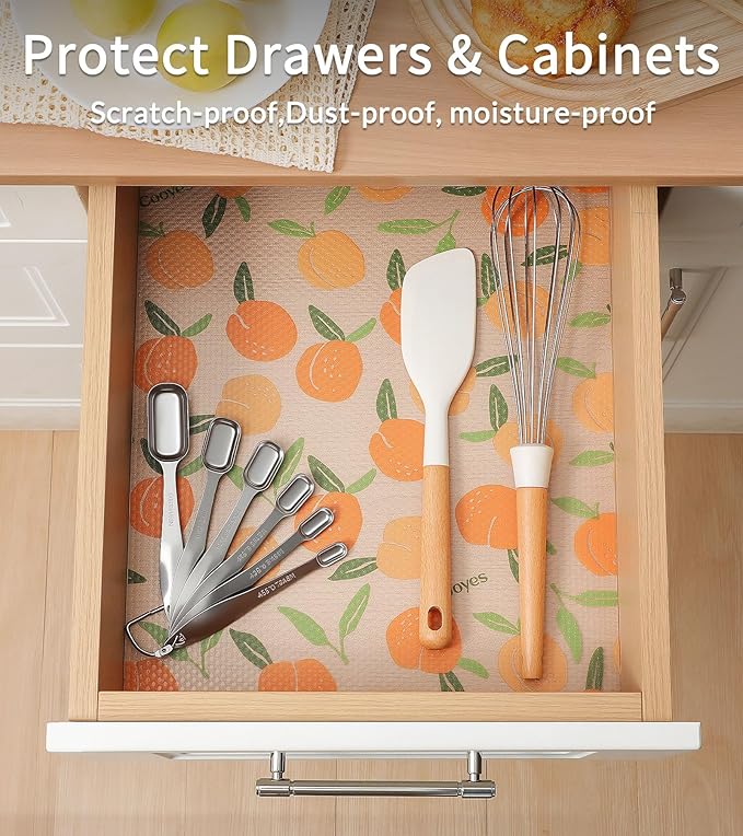 Cooyes Shelf Liner, Non-Adhesive Waterproof Drawer Liner, Durable Easy-to-Cut EVA Shelf Paper for Kitchen Cabinets, Refrigerator, Cupboard, and Dresser (23.6 Inch W x 360 Inch L, Peaches)