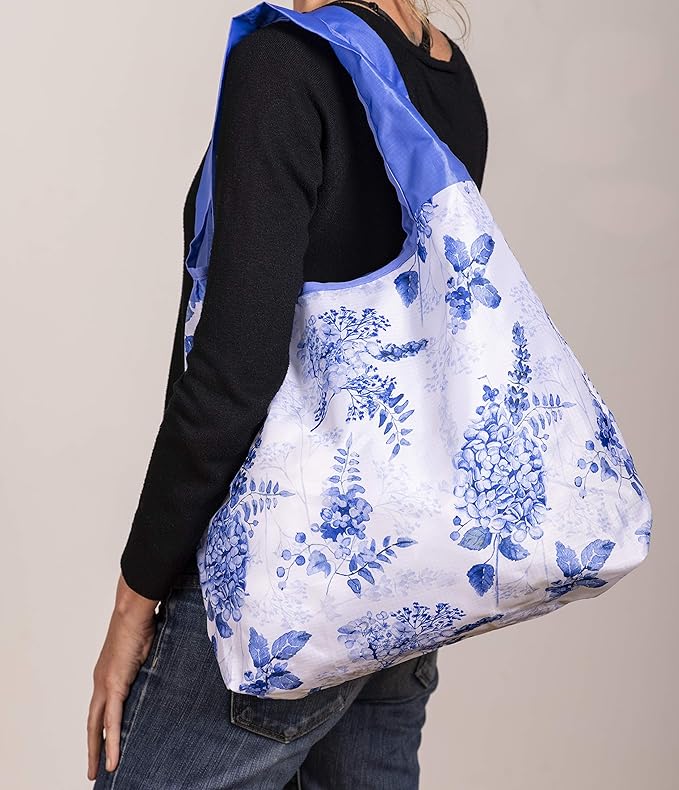 O-WITZ Reusable Grocery Bags | Vibrant Tote Bag For Groceries, Gym, Office, Beach, Toys & More | Washable Design With Large Handles For Maximum Convenience | Folds Into A Small Pouch, Vintage Blue