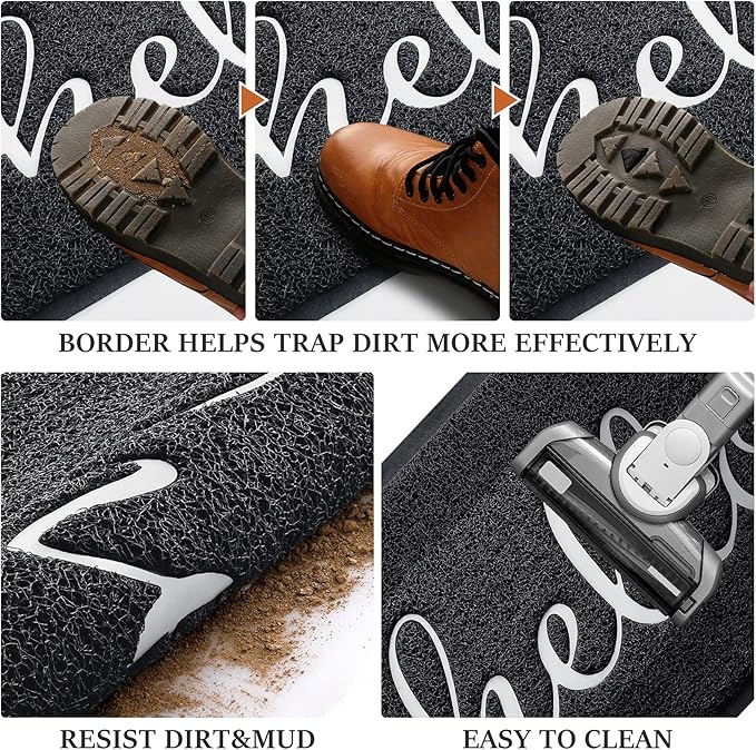Door Mat, Welcome Mat Low Profile Floor Mat Front Doormat Indoor and Outdoor Doormat Non Slip Rugs for Entryway, Patio, High Traffic Areas (36"x24", Black-Welcome)
