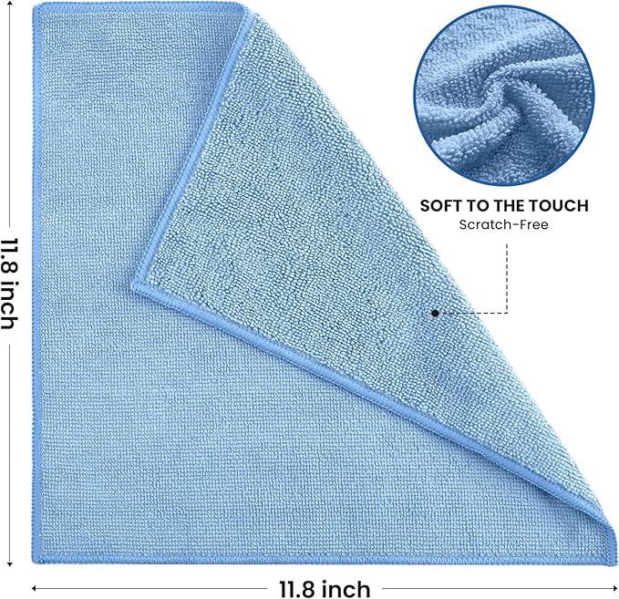 SIFANGKE Microfiber Cleaning Cloth, 12 Pack Blue Cleaning Rags for Housekeeping, Reusable Microfiber Towels for Car, Kitchen, Bathroom and Household Cleaning Supplies, 11.8"X11.8"