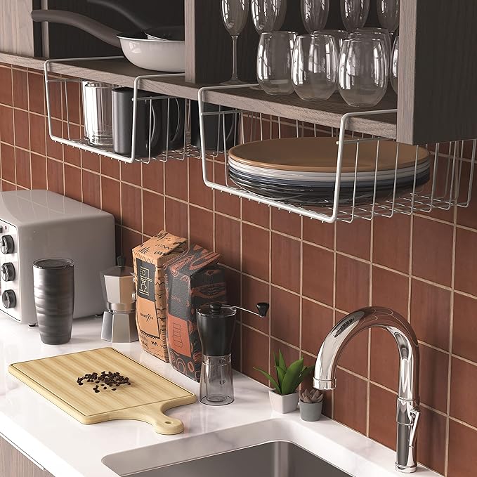 Simple Houseware 6-Pack Under Shelf Basket, White