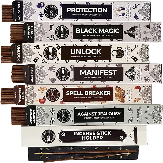 Witchcraft Incense Sticks - Total 120 Insence-Sticks (20 Insense x 6 Inscents) - for Wiccan Witches Brew Wicca Witch Voodoo Spell Pagan Black Magic Protection Against Jealousy + Burner Holder