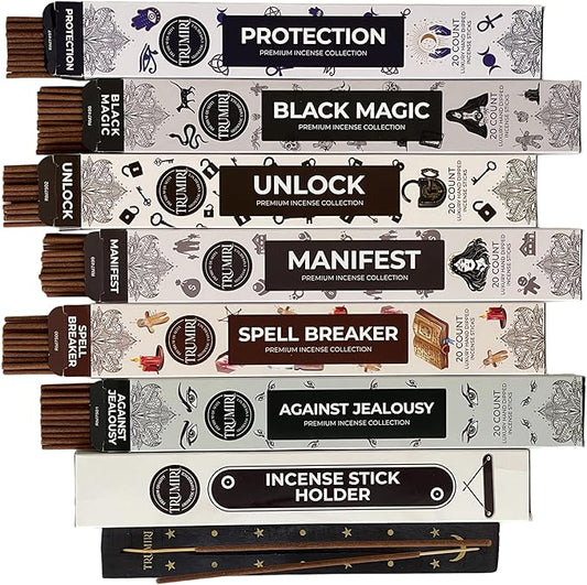 Witchcraft Incense Sticks - Total 120 Insence-Sticks (20 Insense x 6 Inscents) - for Wiccan Witches Brew Wicca Witch Voodoo Spell Pagan Black Magic Protection Against Jealousy + Burner Holder