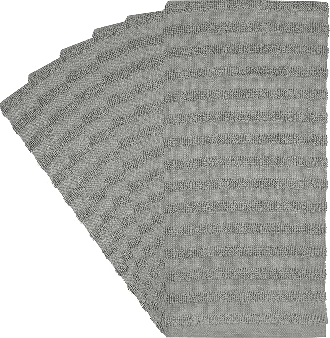 Premium Kitchen Towels (20”x 28”, 6 Pack) | Large Cotton Dish Towels 450 GSM | Highly Absorbent Terry Kitchen Linen Set with Hanging Loop | Gray Solid