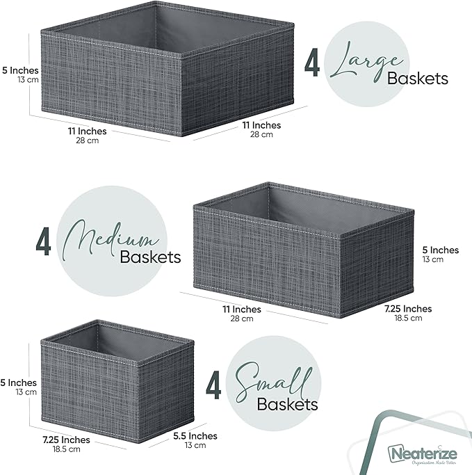 Drawer Organizer Set of 12 Dark Gray - Nursery, Bedroom, Closet Organizer & Storage