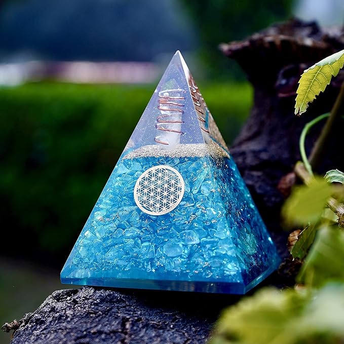 Orgone Aquamarine Pyramid – Handcrafted Healing Crystal for Positivity, Courage, Meditation, Yoga, Reiki & Chakra Balancing