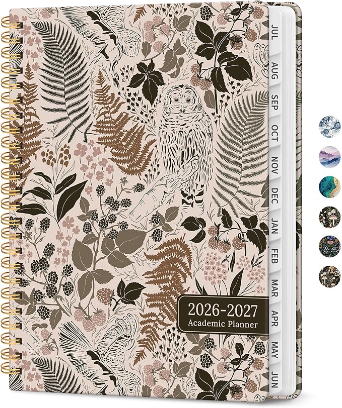 Planner 2026-2027, Academic Monthly and Weekly Calendar Planner for Women, July 2026 - June 2027, Hardcover Pretty Agenda Planner Book with Tabs, Spiral Daily Organizer for School Office Home Supplies, 6.3" x 8.5" - Magical Forest