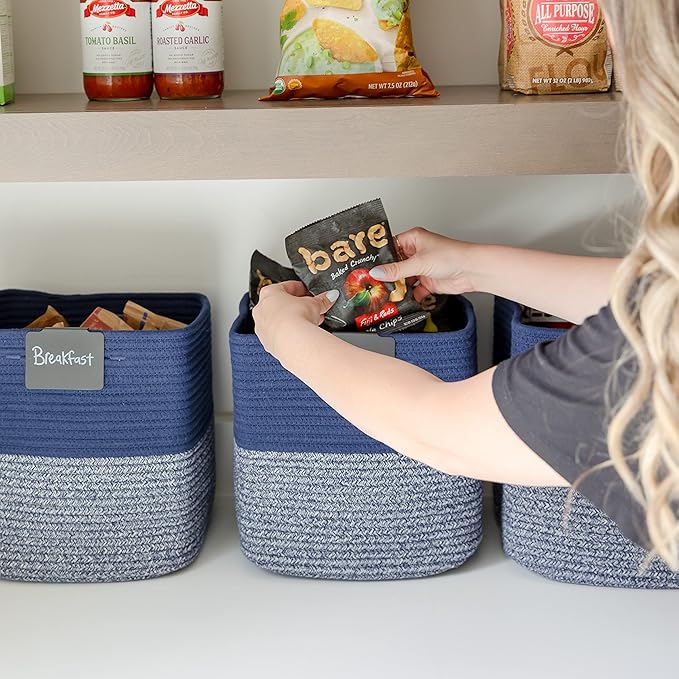NaturalCozy Storage Cubes 11 Inch Cotton Rope Woven Baskets for Organizing, 3-Pack | Cube Storage Bin | Square Storage Baskets for Shelf Organizer, Classroom, Kids Toy Bins, Closet, Baby Nursery