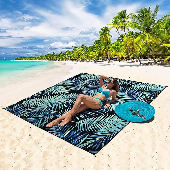 HIHOHO Beach Blanket Waterproof Sandproof Extra Large Beach Mat 79" X 83"/120"x108" for 1-8 Adults Quick Drying Durable Outdoor Picnic Mat for Beach Travel Camping Hiking