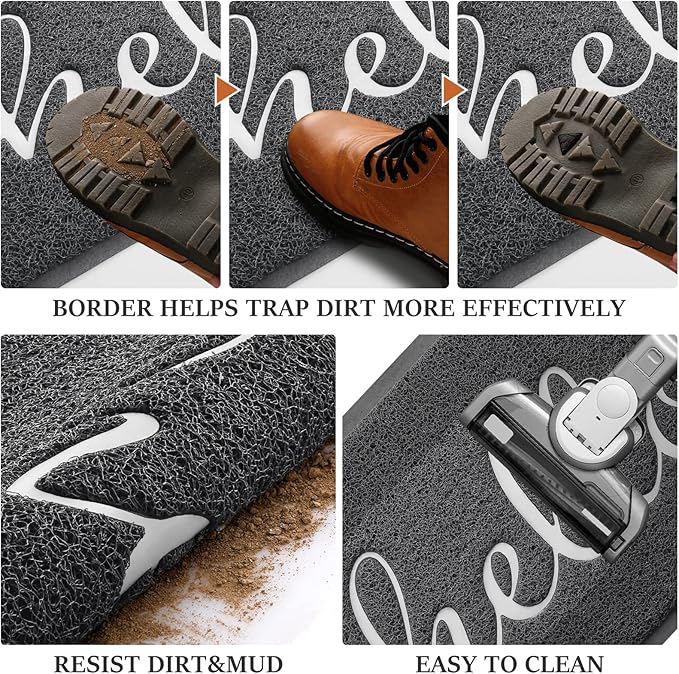 Door Mat (32"x20",Dark Grey), Welcome Mat Low Profile Front Doormat Non Slip Mats for Entryway, Patio, High Traffic Areas