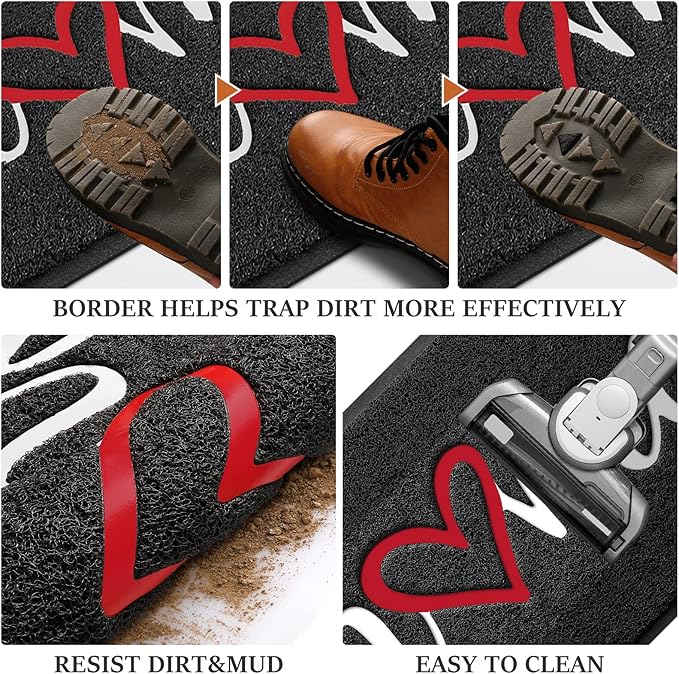Door Mat, Welcome Mat Low Profile Floor Mat Front Doormat Indoor and Outdoor Doormat Non Slip Rugs for Entryway, Patio, High Traffic Areas (32"x20", Black-Home)