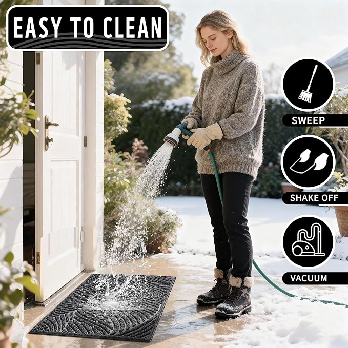 Yimobra Doormat Indoor Outdoor Entrance, Simple Stripes, All-Weather Waterproof & Non-Slip Mat for Front Door, Heavy Duty Polyester Welcome Mat for Garage, Patio-60x36，Dark Grey