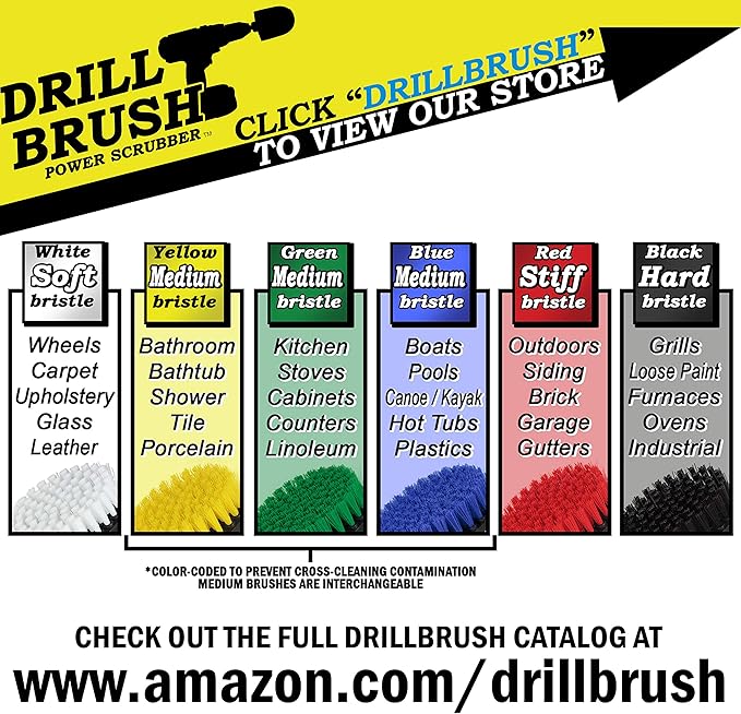 Drillbrush Hard Bristle Cleaning Brush for Crevices and Gaps - Drill Brush Attachments for Cleaning Brick and Cement - Brick Fireplace Cleaner Brushes - Cemetery Headstone Cleaner Kit for Graves
