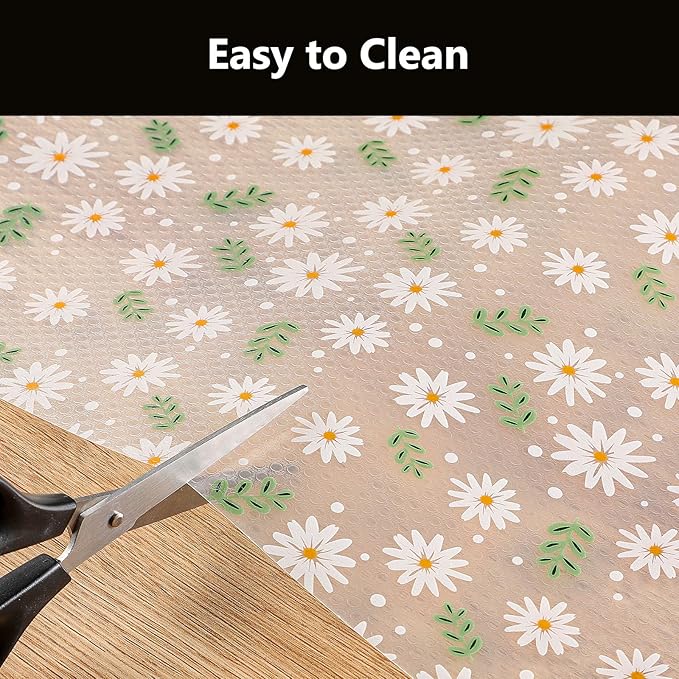 INNOLITES Shelf Liner for Cabinets, Non-Adhesive for Kitchen Drawer Liner, Waterproof Shelf Paper with Floral Pattern, Durable Easy to Clean (Green Daisy, 17.5" x 360")