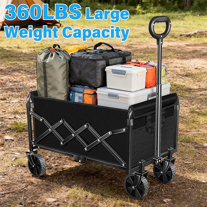 Wagons Carts Foldable, Collapsible Wagon with Wheels, 360LBS Folding Grocery Wagon Cart for Grocery, Camping, Shopping, Garden, Sports