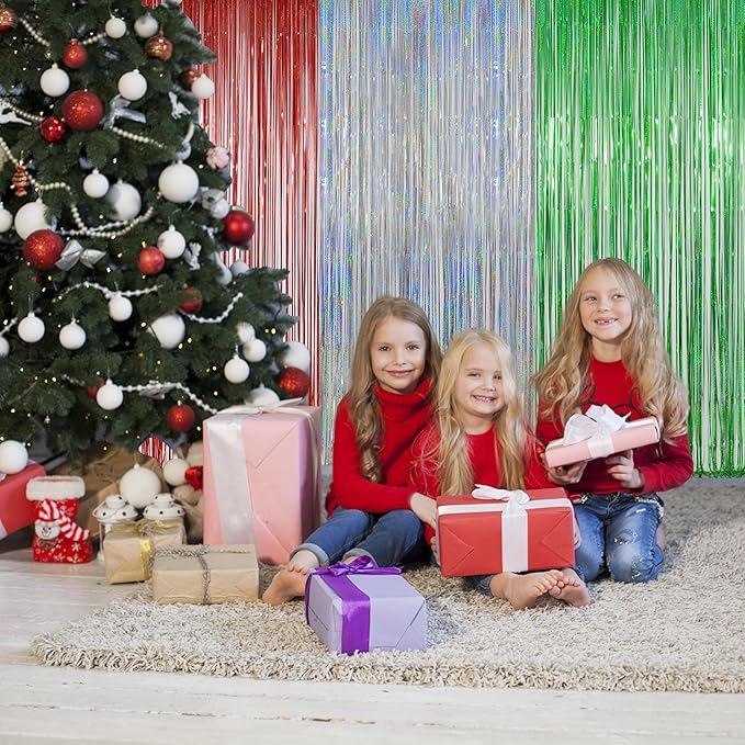 Red Foil Fringe Curtains Party Decorations – 3 Pack 3.2 x 8.2 ft Shiny Tinsel Backdrop for Valentine’s Day, Birthday & Photo Booth
