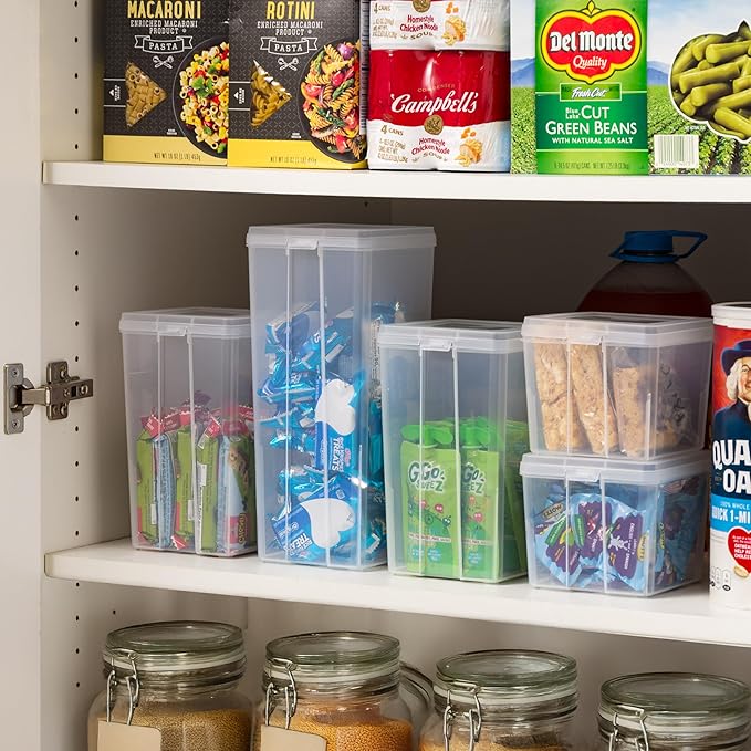 IRIS USA Vertical Plastic Flip Top Storage Containers Bins with Lids for Pantry, Home, Office, Organization, Small, Stackable Hinged Organizer with Latches, Clear, 10 Pack