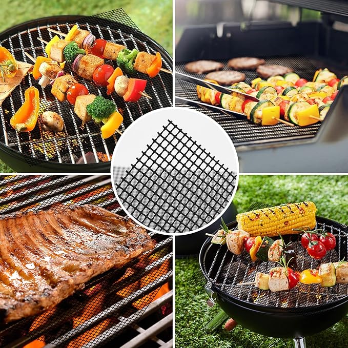 Dailyart Grill Mesh Mat - Set of 5 Non-Stick Mesh Grill Mats for Outdoor Grill -Even Heating&Easy to Clean& Reusable Outdoor BBQ Accessories, Works on Gas, Charcoal, Electric Grills 15.75 x 13 Black