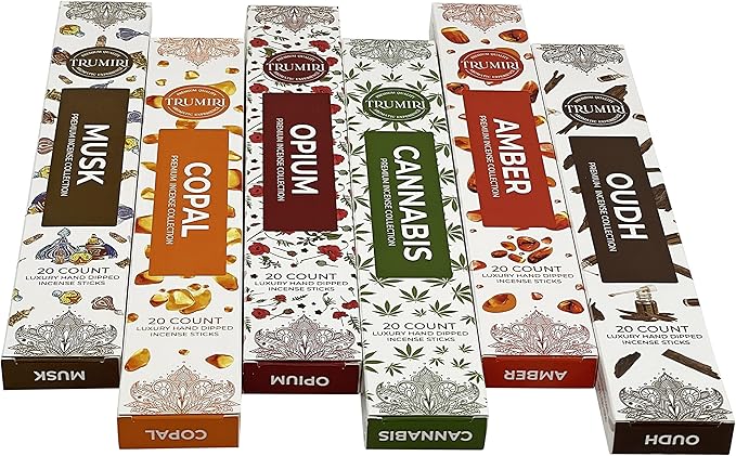 Exotic Incense Sticks Variety Pack - 120 Insence-Sticks (6 Incents x 20 Insense) - Copal Amber Oud (Agarwood) Musk - Natural Inscents-Sticks Non Toxic Incienso + Incense Holder for Men Women