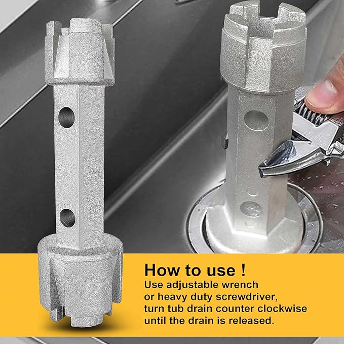 Hanpex Tub Drain Remover Wrench - Dual Ended for Bath & Shower Drains, Closet Spuds - Heavy Duty Aluminum