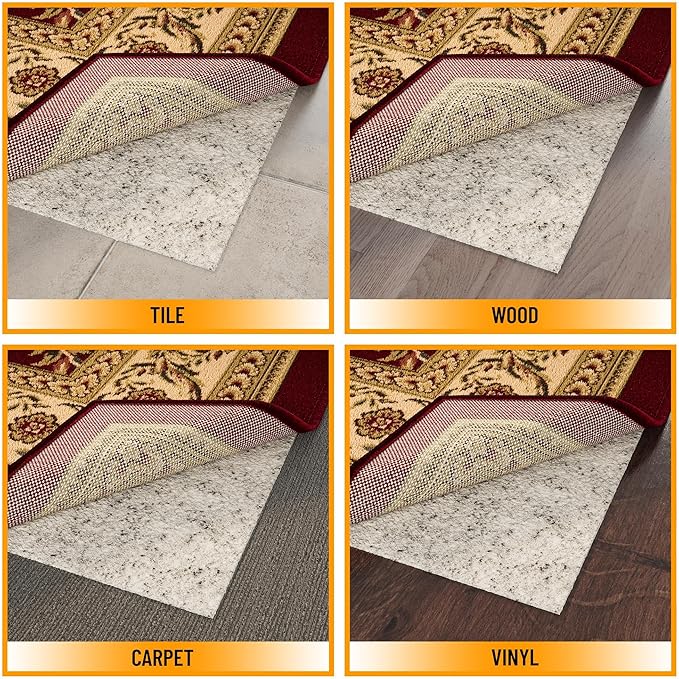 Ottomanson Non Slip Rug Pad Grip 8x18 1/8 Thick, Protection for Any Flooring Surface, Keep Your Runner Rug and Area Rugs in Place, 7'8" x 18', Beige