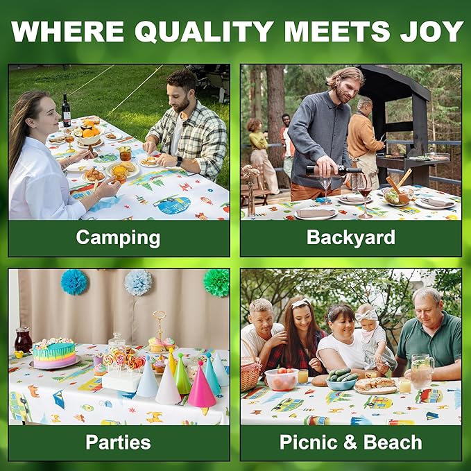 Extra Thick Camping Tablecloth with Clips & Storage Bag, Picnic Tablecloth, Fits 4ft to 8ft Picnic Tables, Polyester, Washable, Spill & Stain Resistant, Water Repellent - Cute Campers