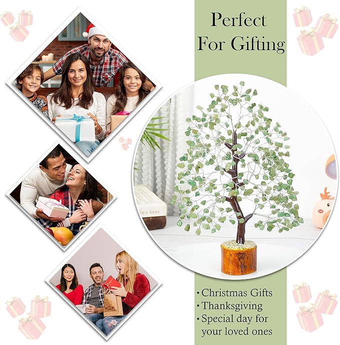 Green Jade Crystals Tree of Life Decor for Shelf Healing Crystals Spiritual Gift Sage Green Office & Room Decor House Warming Gifts New Home Decor Feng Shui Birthday Gifts for Women & Men