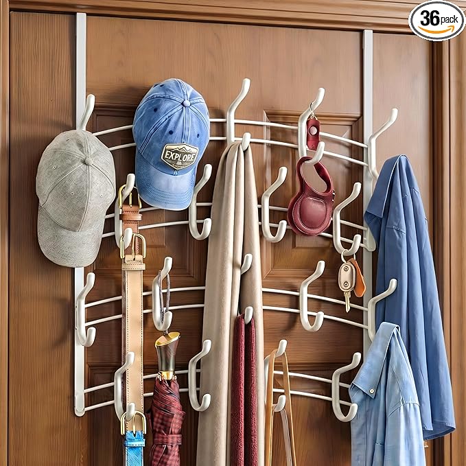 LYNK Professional® Home™ Over the Door Hooks - 36 Hook – Over the Door Coat Rack - Over the Door Hanger - Hanging Towels or Clothes - Bathroom, Bedroom, Laundry Room - Lifetime Ltd. Warranty, White
