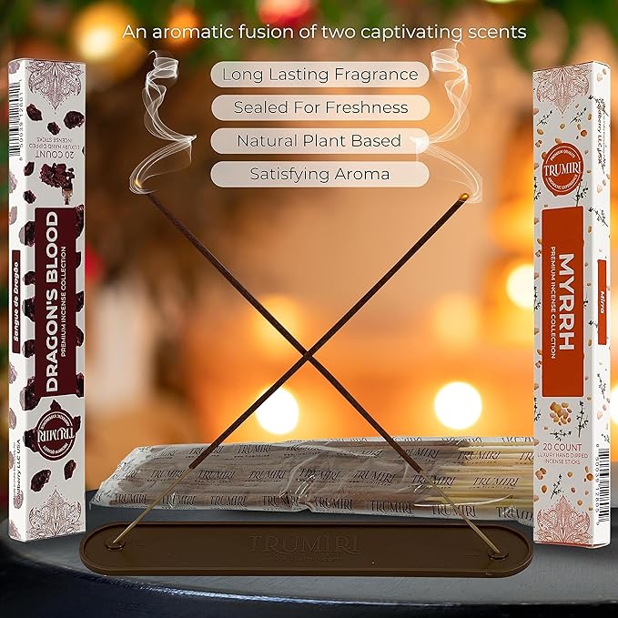 Trumiri Incense Sticks - Combo Pack of 40 Insence-Sticks - 20 Dragons Blood + 20 Myrrh - Insenses - Insents - Incents - Inscense - Incence - Incienso - All Natural Incense Sticks