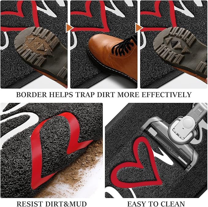 Door Mat, Welcome Mat Low Profile Floor Mat Front Doormat Indoor and Outdoor Doormat Non Slip Rugs for Entryway, Patio, High Traffic Areas (30"x17.5", Black-Home)