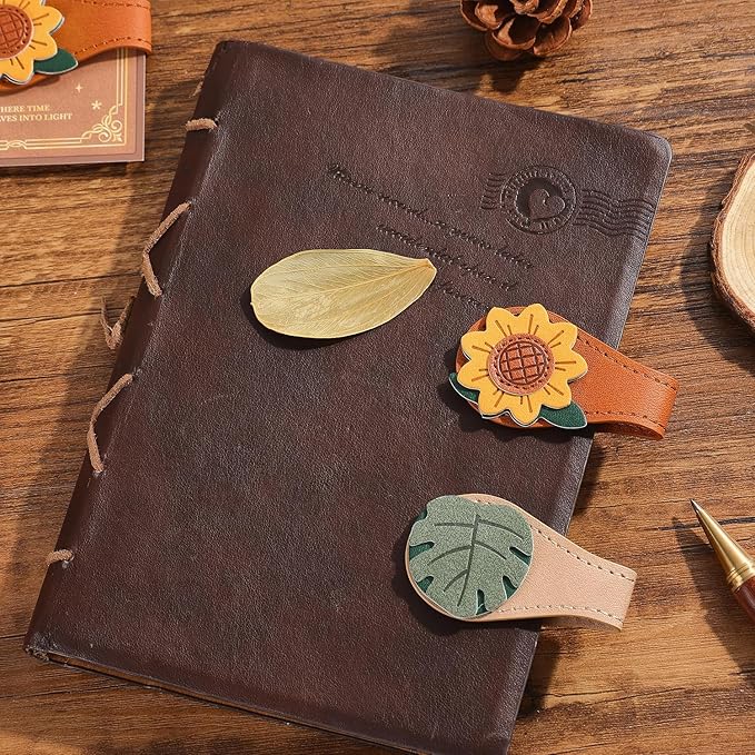 2PCS Vintage Magnetic Leather Bookmark, Leather Magnetic Bookmarks for Women, Magnetic PU Bookmarks Clip Book Accessories