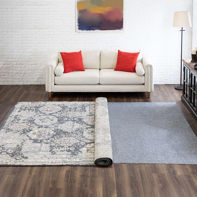 Mohawk Home 10’ x 14’ Non Slip Grip Rug Pad 1/8" Low Profile Felt Cushion + Rubber Gripper, Great For High Traffic Areas - Safe For All Floors
