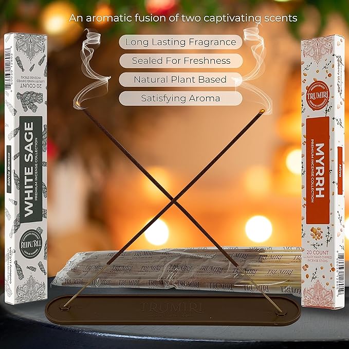 Trumiri Incense Sticks - Combo Pack of 40 Insence-Sticks - 20 White Sage + 20 Myrrh - Insenses - Insents - Incents - Inscense - Incence - Incienso - All Natural Incense Sticks