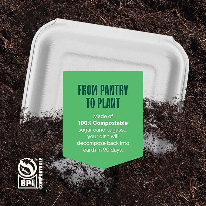 100% Compostable Clamshell Take Out Food Containers [8X8" 50-Pack] Heavy-Duty Quality to go Containers, Natural Disposable Bagasse, Eco-Friendly Biodegradable Made of Sugar Cane Fibers