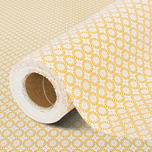 FIFTY FEET 12"x120" Non-Adhesive Shelf Liner for Kitchen Cabinets and Drawers, Washable Non-Slip PVC Cabinet Liner (Yellow Circle)(1 Roll)