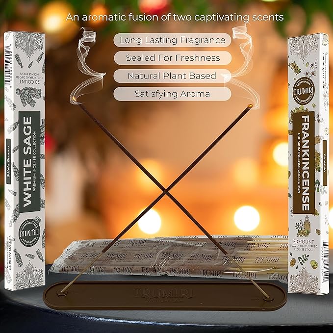 Trumiri Incense Sticks - Combo Pack of 40 Insence-Sticks - 20 White Sage + 20 Frankincense - Insenses - Insents - Incents - Inscense - Incence - Incienso - All Natural Incense Sticks