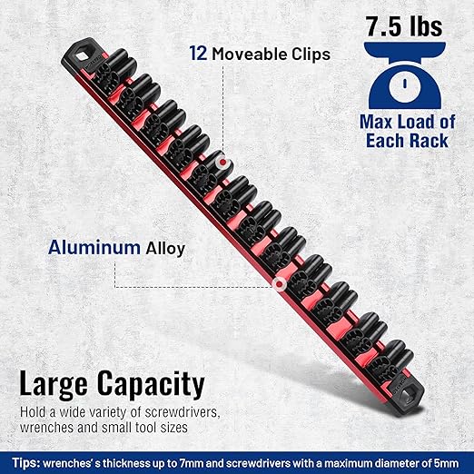 WORKPRO Magnetic Screwdriver Organizer and Wrench Organizer, Aluminum Rail Magnetic Tool Organizer, Tool Holder, Toolbox Organization, 24-Slot Screwdriver and Wrench Holder (Tools not Included)