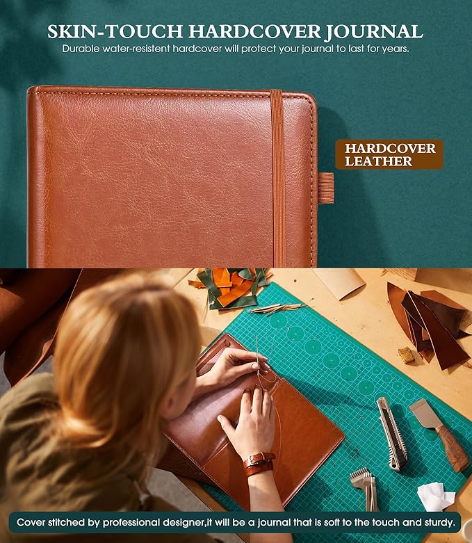 Lined Journal Notebook for Writing, A5 100 GSM Thick Paper, Leather Hardcover Journal for Woman Men, Travel Journal Diary 160 Pages(5.75'' X 8.38''Brown)