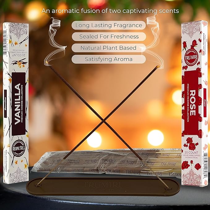 Trumiri Incense Sticks - Combo Pack of 40 Insence-Sticks - 20 Vanilla + 20 Rose - Insenses - Insents - Incents - Inscense - Incence - Incienso - All Natural Incense Sticks