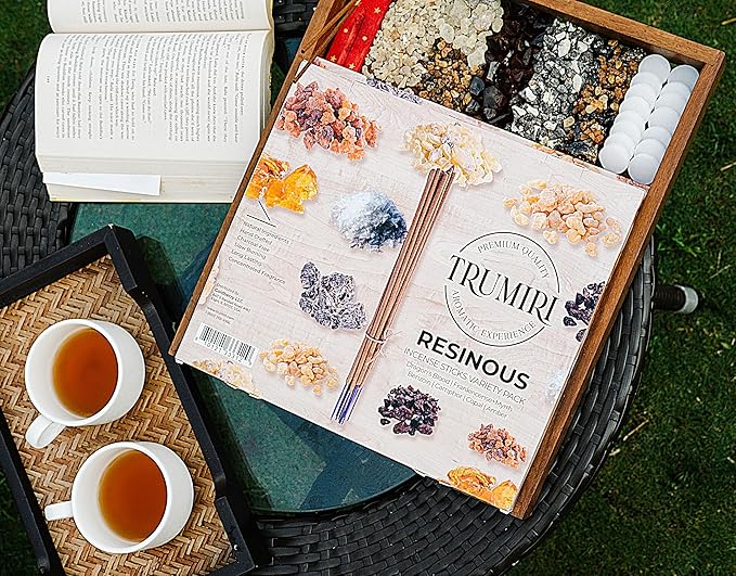 Trumiri Incense Sticks - 120 Insence-Sticks (20 Insense x 6 Incents) - Incienso Inscents-Sticks with Dragon Blood Frankincense Myrrh Benzoin Amber Copal Resin and Camphor Alcanfor + Incense Holder