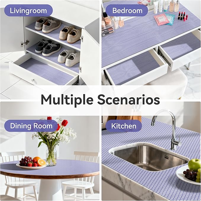 FIFTY FEET 18"x96" Non-Adhesive Shelf Liner for Kitchen Cabinets and Drawers, Washable Non-Slip PVC Cabinet Liner (Blue Circle)(1 Roll)