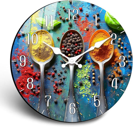 20 Inch Large Spices Wall Clock, Wooden Battery Operated Wall Clocks, Silent Non Ticking Large Analog Clock Decorative for Living Room Office Home Bedroom Kitchen Dining Room