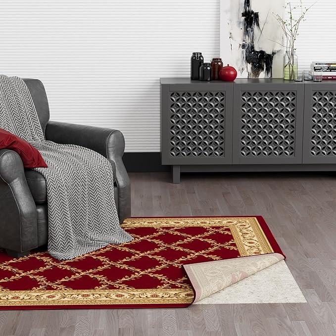 Ottomanson Non Slip Rug Pad Grip 7x8 1/8 Thick, Protection for Any Flooring Surface, Keep Your Runner Rug and Area Rugs in Place, 7' x 7'8", Beige