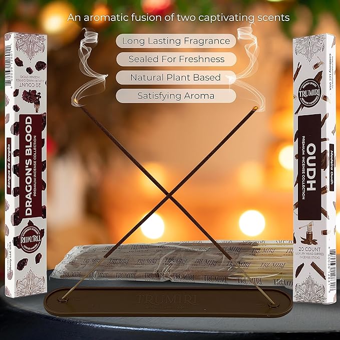Trumiri Incense Sticks - Combo Pack of 40 Insence-Sticks - 20 Dragons Blood + 20 Oud - Insenses - Insents - Incents - Inscense - Incence - Incienso - All Natural Incense Sticks